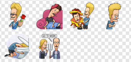 sick character, humorous illustration, cartoon antics, work motivation, Beavis Butthead PNG