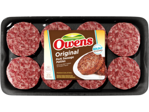 sausage patties, breakfast meat, Owens brand, original flavor, Beef Sausage Egg and Cheese PNG