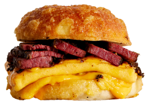 beef sandwich, cheddar cheese, breakfast sandwich, savory meal, Beef Sausage Egg and Cheese PNG