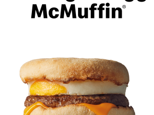 breakfast sandwich, sausage egg muffin, cheese breakfast muffin, morning meal option, Beef Sausage Egg and Cheese PNG