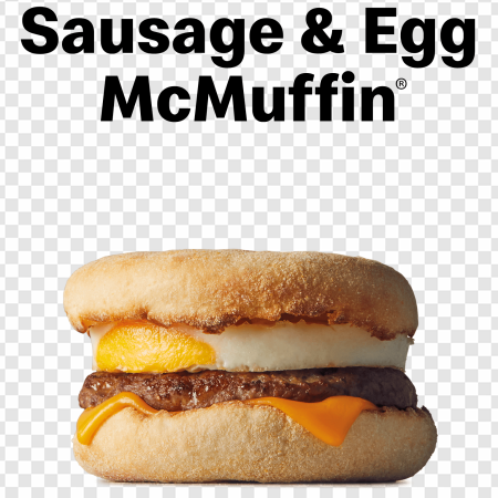 breakfast sandwich, sausage egg muffin, cheese breakfast muffin, morning meal option, Beef Sausage Egg and Cheese PNG