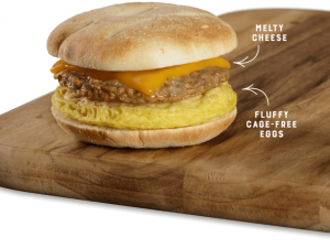 breakfast sandwich, melty cheese, cage-free eggs, savory sausage, Beef Sausage Egg and Cheese PNG