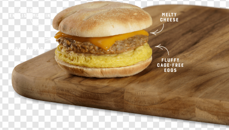 breakfast sandwich, melty cheese, cage-free eggs, savory sausage, Beef Sausage Egg and Cheese PNG