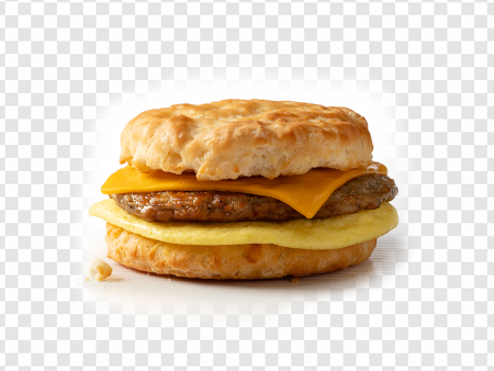 breakfast sandwich, sausage biscuit, cheese egg sandwich, morning meal, Beef Sausage Egg and Cheese PNG