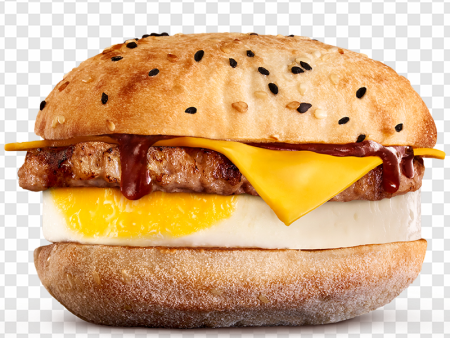 breakfast sandwich, savory burger, cheese and egg, sesame bun, Beef Sausage Egg and Cheese PNG