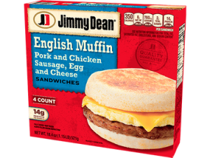 Jimmy Dean English muffins, sausage egg cheese sandwiches, frozen breakfast sandwiches, convenient meal options, Beef Sausage Egg and Cheese PNG