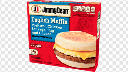 Jimmy Dean English muffins, sausage egg cheese sandwiches, frozen breakfast sandwiches, convenient meal options, Beef Sausage Egg and Cheese PNG