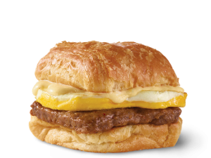 breakfast sandwich, croissant sandwich, sausage egg cheese, savory breakfast option, Beef Sausage Egg and Cheese PNG