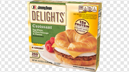 Jimmy Dean breakfast sandwiches, croissant egg white turkey sausage, protein-rich meal, frozen breakfast options, Beef Sausage Egg and Cheese PNG