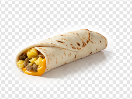 breakfast burrito, tortilla wrap, scrambled eggs, cheese filling, Beef Sausage Egg and Cheese PNG