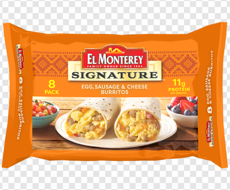 El Monterey burritos, egg sausage cheese, frozen breakfast meals, convenient snacks, Beef Sausage Egg and Cheese PNG