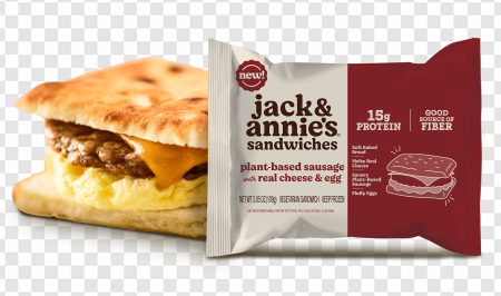 plant-based sandwich, vegan breakfast, protein-rich snack, Jack & Annie's, Beef Sausage Egg and Cheese PNG