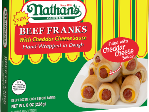 Nathan's Beef Franks, Cheddar Cheese Sauce, Hand-Wrapped Dough, Snack Food, Gourmet Hot Dogs, Beef Sausage Egg and Cheese PNG