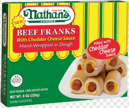 Nathan's Beef Franks, Cheddar Cheese Sauce, Hand-Wrapped Dough, Snack Food, Gourmet Hot Dogs, Beef Sausage Egg and Cheese PNG