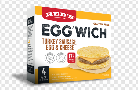 gluten-free breakfast sandwich, turkey sausage egg cheese, convenient meal option, frozen breakfast food, Beef Sausage Egg and Cheese PNG