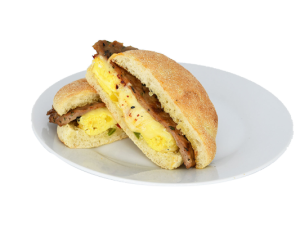 breakfast sandwich, egg and sausage roll, savory pastry, quick meal option, Beef Sausage Egg and Cheese PNG