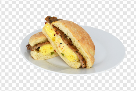 breakfast sandwich, egg and sausage roll, savory pastry, quick meal option, Beef Sausage Egg and Cheese PNG