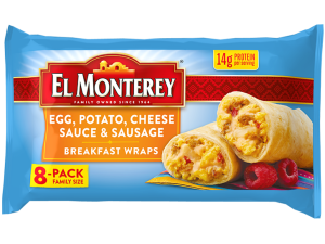 breakfast wraps, egg and potato burritos, ready-to-eat meals, El Monterey snacks, Beef Sausage Egg and Cheese PNG