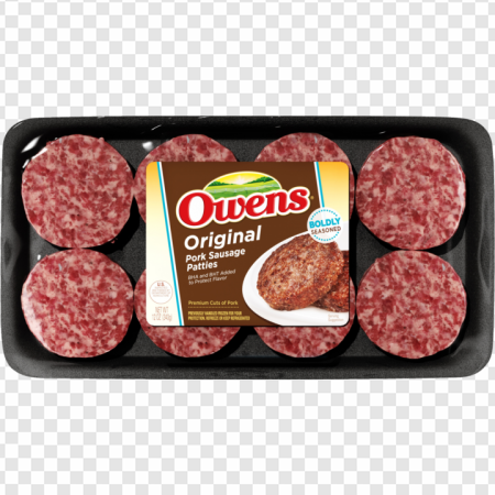 sausage patties, breakfast meat, Owens brand, original flavor, Beef Sausage Egg and Cheese PNG