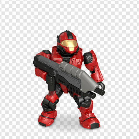 action figure, red armor, sci-fi toy, collectible figurine, CQB Halo PNG