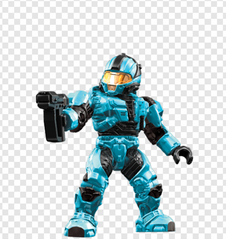 action figure, blue robot, collectible toy, sci-fi character, CQB Halo PNG