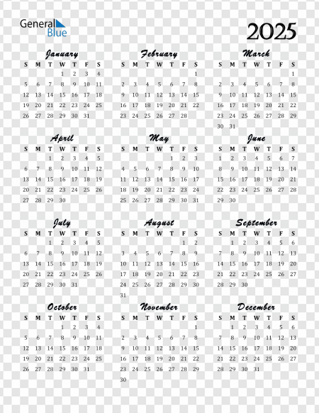 2025 Yearly Calendar Template, monthly planner, printable calendar, annual schedule, date organizer, Calendar 2025 PNG