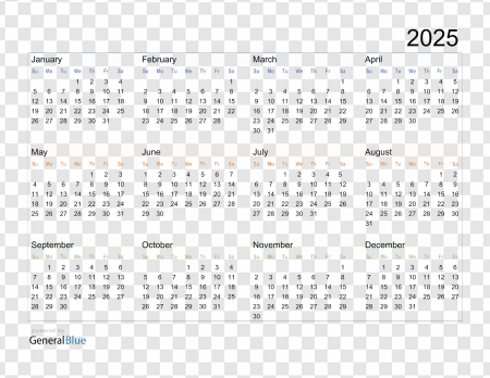 2025 Yearly Calendar Overview, Monthly Planner Layout, Annual Schedule, Date Organizer, Calendar 2025 PNG