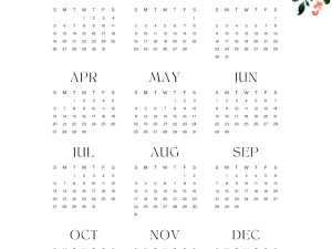 2025 Floral Calendar, yearly planner, monthly overview, decorative schedule, organized dates, Calendar 2025 PNG