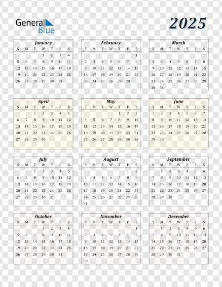 2025 Yearly Calendar, Monthly Planner, Schedule Overview, Time Management Tool, Annual Calendar Layout, Calendar 2025 PNG