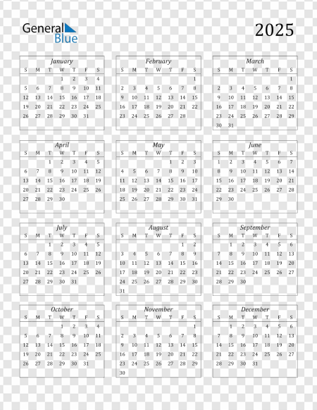 2025 Yearly Calendar Overview, Annual Planner, Monthly Schedule, Time Management Tool, Calendar 2025 PNG