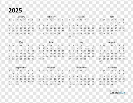 2025 calendar, annual planner, date organizer, design template PNG