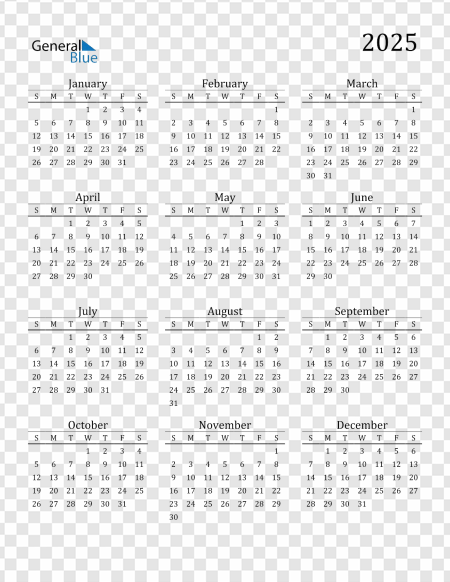 Monthly 2025 Calendar Overview, Calendar Layout, Yearly Planner, Scheduling Tool, Time Management, Calendar 2025 PNG