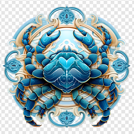 crab illustration, blue crab design, marine art, zodiac symbol, Cancer Season PNG