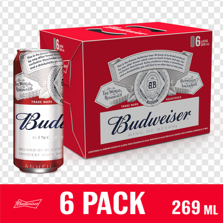 Budweiser beer, six-pack cans, 269 ml beverage, American lager, Cerveza Budweiser 269 Ml 24 Unidades PNG