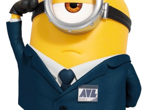 minion character, animated yellow figure, humorous cartoon, business attire, Despicable Me 4 PNG