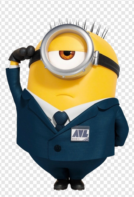 minion character, animated yellow figure, humorous cartoon, business attire, Despicable Me 4 PNG