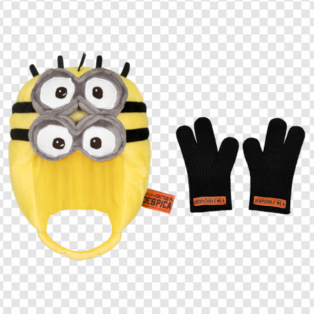 minion hat, kids winter accessories, novelty gloves, playful costume gear, Despicable Me 4 PNG