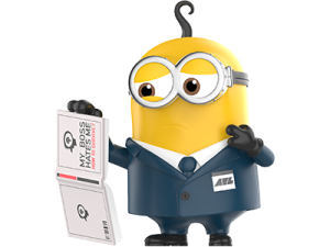 minion character, animated figure, business attire, playful expression, Despicable Me 4 PNG