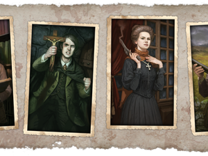 vintage portraits, dramatic expressions, historical characters, gothic imagery, Dracula Van Helsing Game PNG