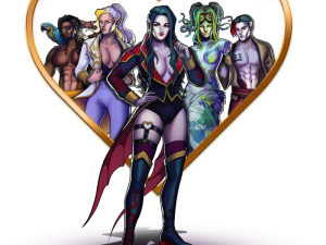 fantasy characters, superhero art, comic style illustration, digital artwork, Dracula Van Helsing Game PNG