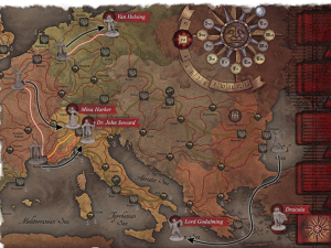 map of Europe, strategic routes, historical landmarks, character locations, Dracula Van Helsing Game PNG