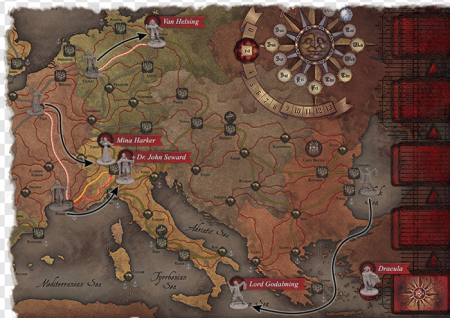 map of Europe, strategic routes, historical landmarks, character locations, Dracula Van Helsing Game PNG