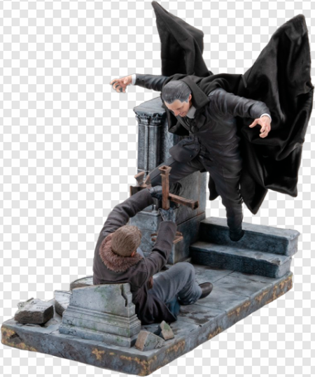 vampire figurine, dramatic action scene, gothic decor, collectible statue, Dracula Van Helsing Game PNG