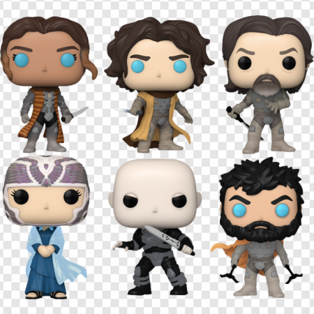 Funko Pop figures, collectible toys, fantasy characters, vinyl figurines, Dune Part Two PNG