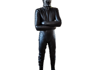 black bodysuit, costume design, character portrayal, fashion statement, Gimp Outfit PNG