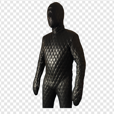 black padded suit, full body outfit, quilted thermal garment, protective clothing, Gimp Outfit PNG