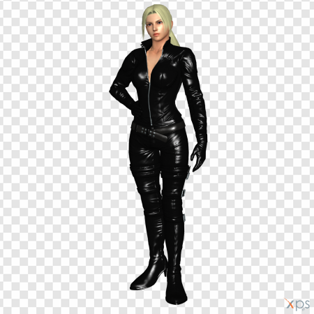 female character, black outfit, action pose, video game model, Gimp Outfit PNG