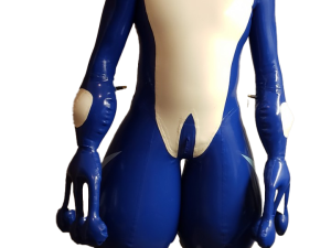 blue character model, inflatable humanoid figure, cartoonish design, artistic sculpture, Gimp Outfit PNG