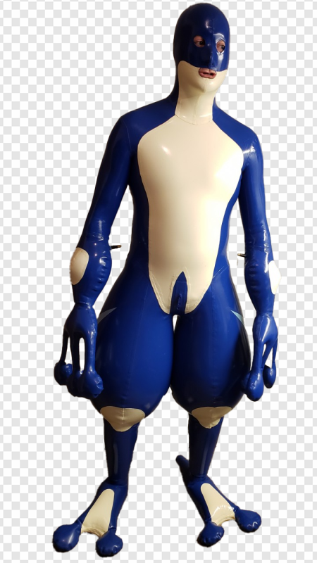 blue character model, inflatable humanoid figure, cartoonish design, artistic sculpture, Gimp Outfit PNG