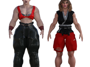 female characters, muscular women, digital art, stylized figures, Gimp Outfit PNG